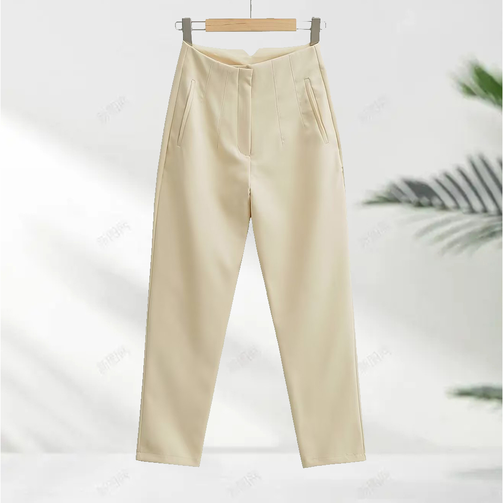 Reemelody™ Ladies solid color high waist pleated pencil pants