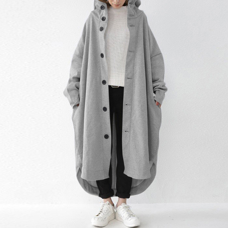 Reemelody Autumn and winter new women's hooded long trench coat