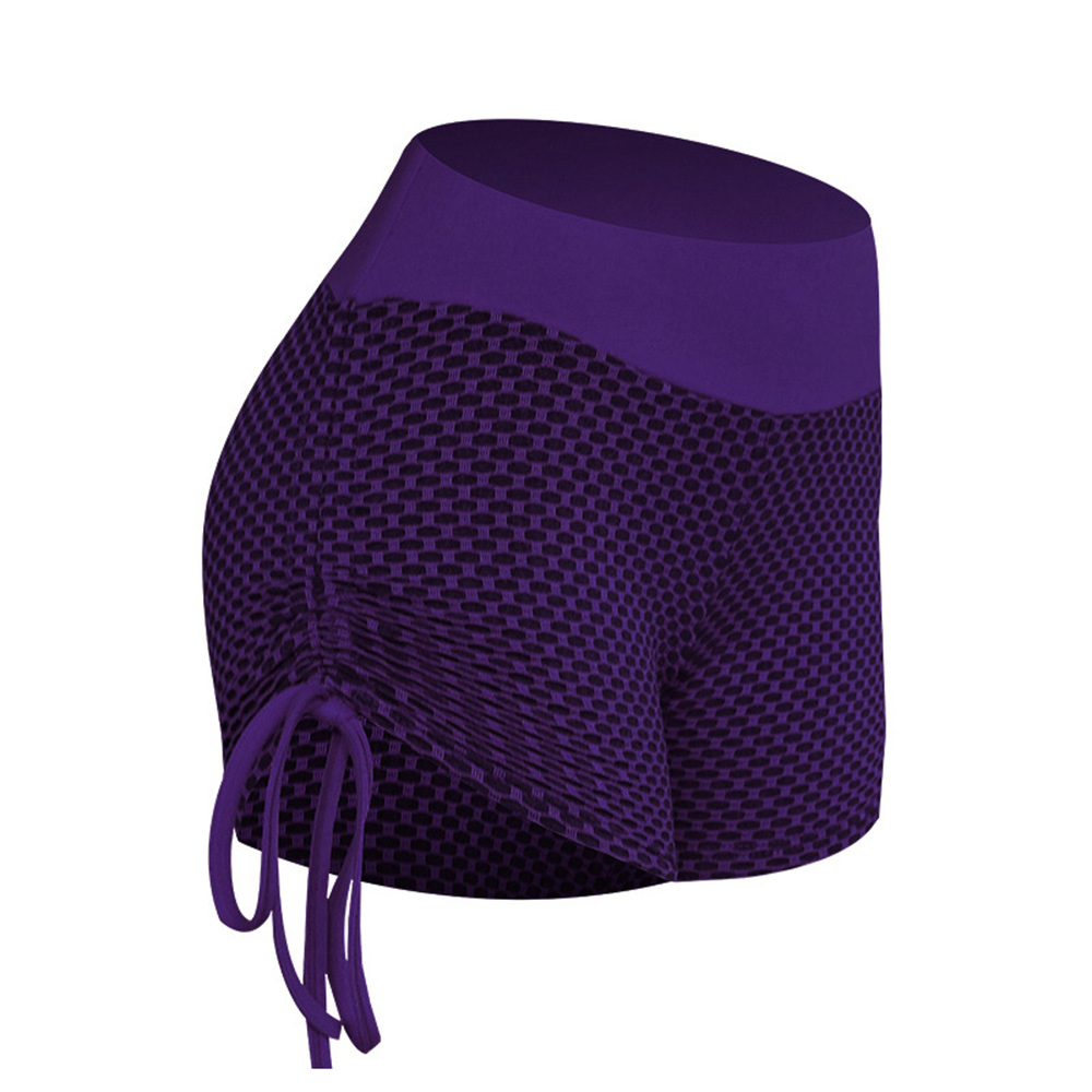 Reemelody™ Honeycomb Texture High Waist Drawstring Women's Yoga Sports Shorts
