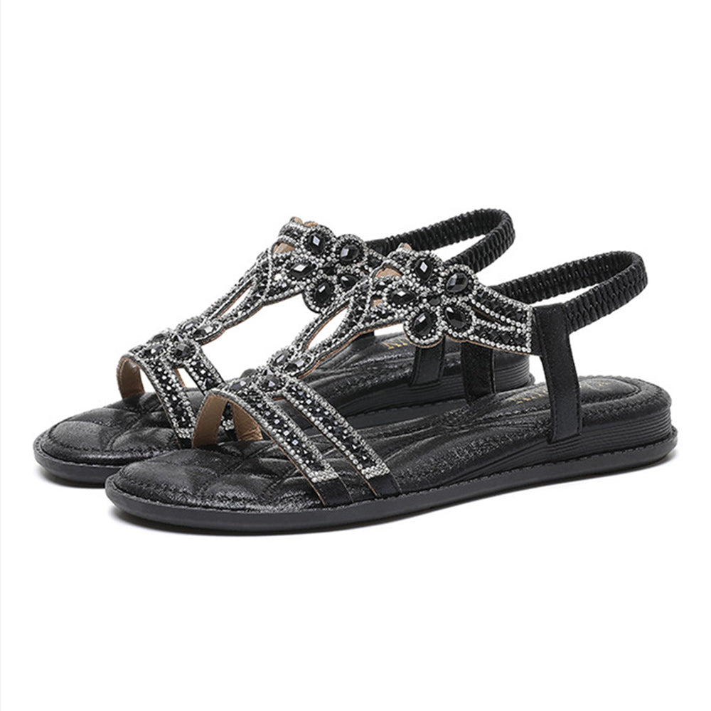 Summer new hollow out flat rhinestone sandals