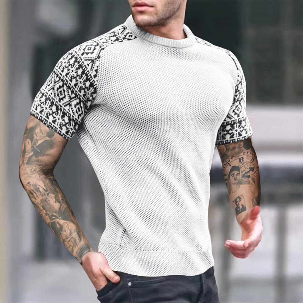 Men's fashion color block print short sleeves