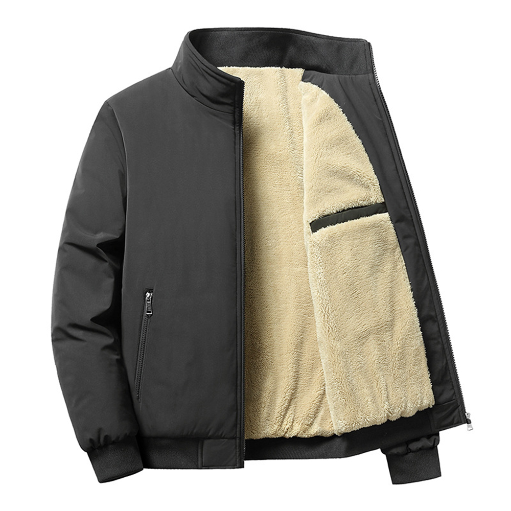 Reemelody Autumn and winter new men's stand collar plus fleece cotton jacket
