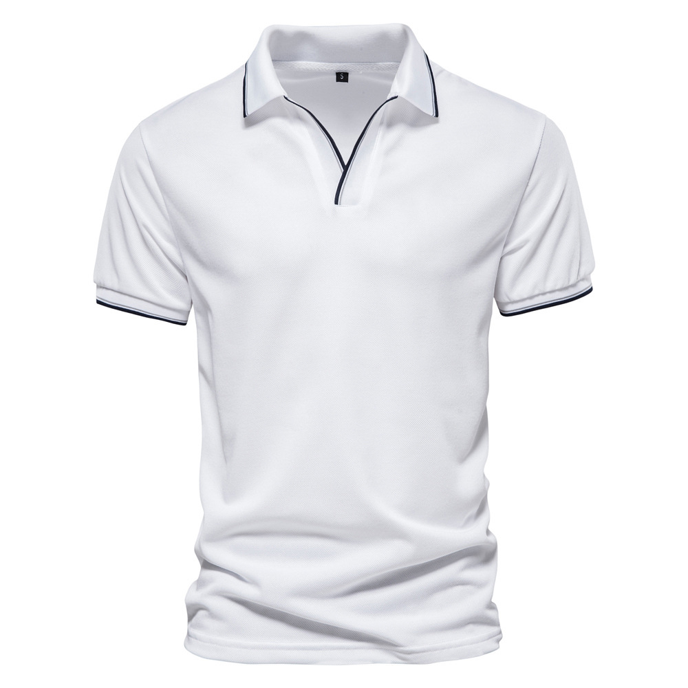 Reemelody New solid color v-neck men's business POLO shirt casual short-sleeved