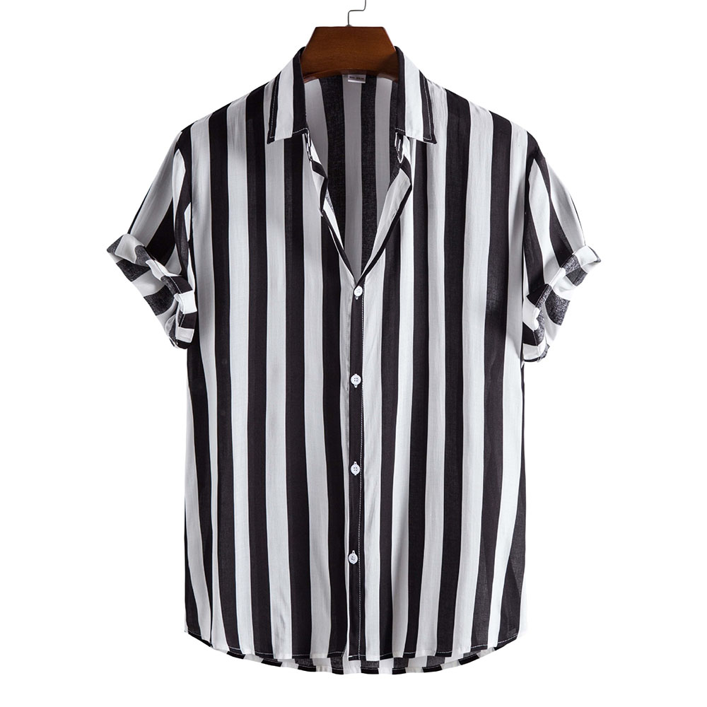 Reemelody Men's Fashion Casual Short Sleeve Printed Stripe Beach Shirt