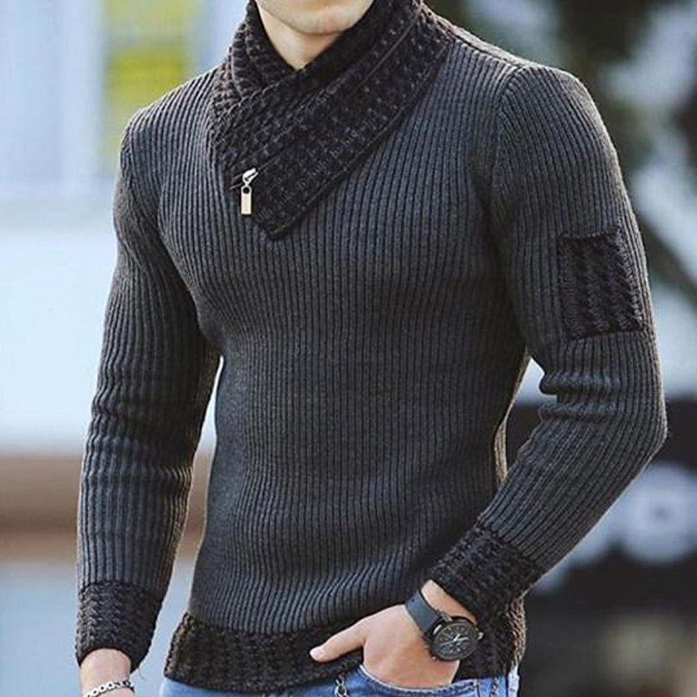 Reemelody Men's Turtleneck Sweater Scarf Collar Casual Slim Fit Knit Pullover