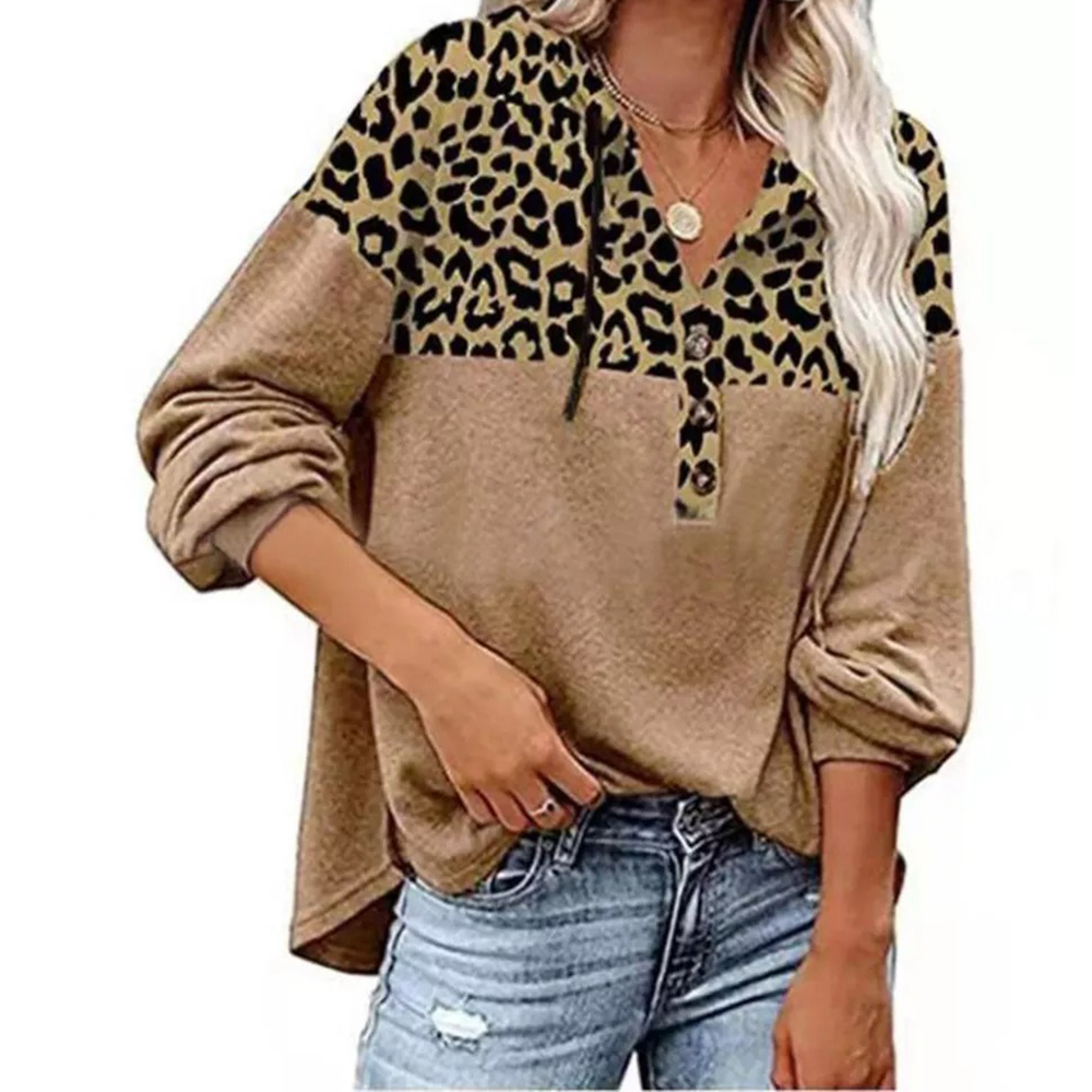 Reemelody™ Leopard Print Ladies Loose Long Sleeve Sweatshirt