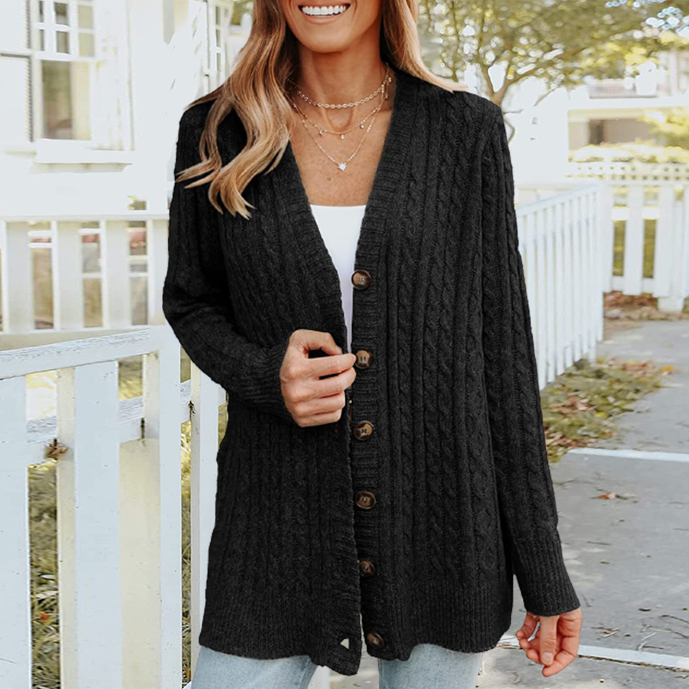 Reemelody Autumn new ladies mid-length button-down knitted cardigan sweater