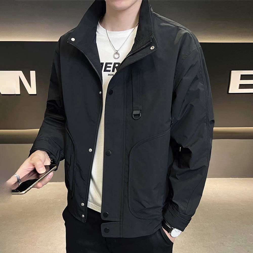 Reemelody Autumn Men's Slim Stand Collar Casual Work Style Jacket