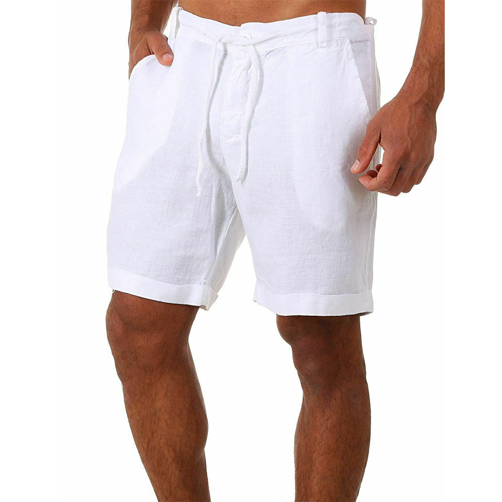 Reemelody™ Casual lace-up shorts in solid color cotton and linen