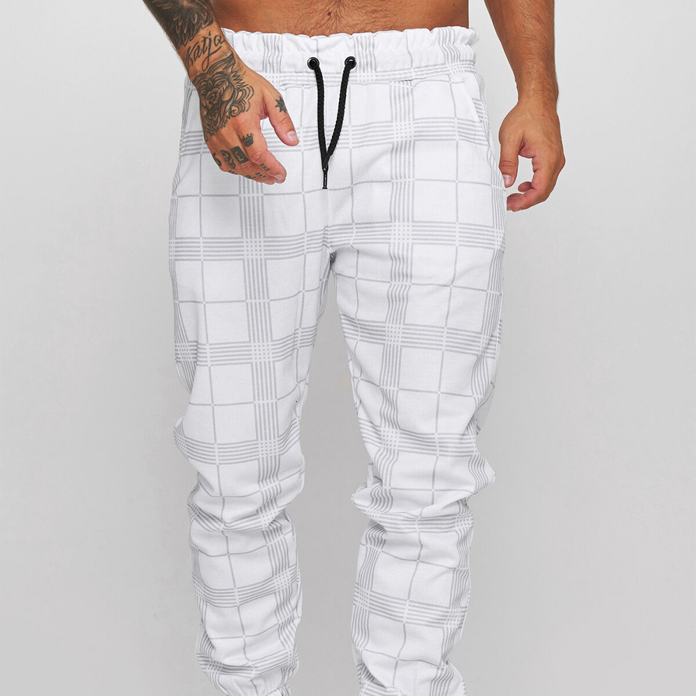 2022 New men's trendy square plaid casual pants