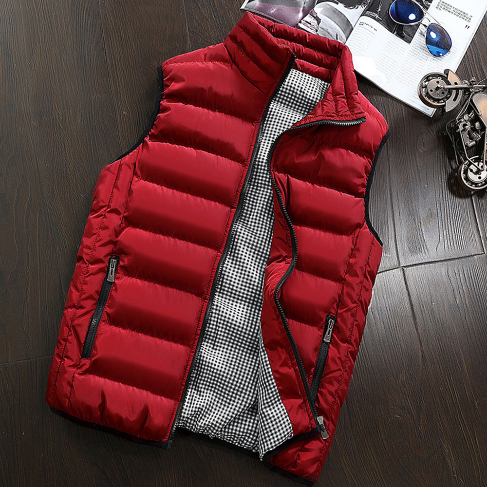 Reemelody Men's Stand Collar Zipper Thick Waterproof Warm Vest