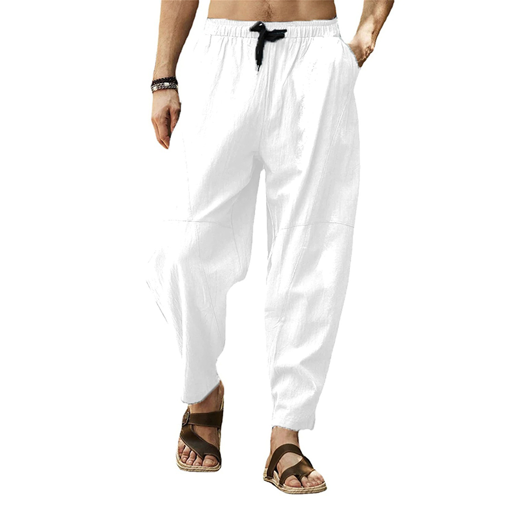 Reemelody™ Baggy men's trousers with drawstring in cotton and linen