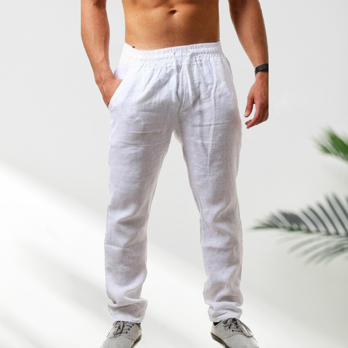 New Men's Solid Color Breathable Linen Trousers