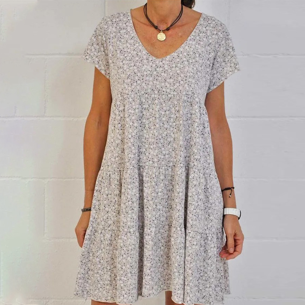 Reemelody Round neck short sleeve floral dress