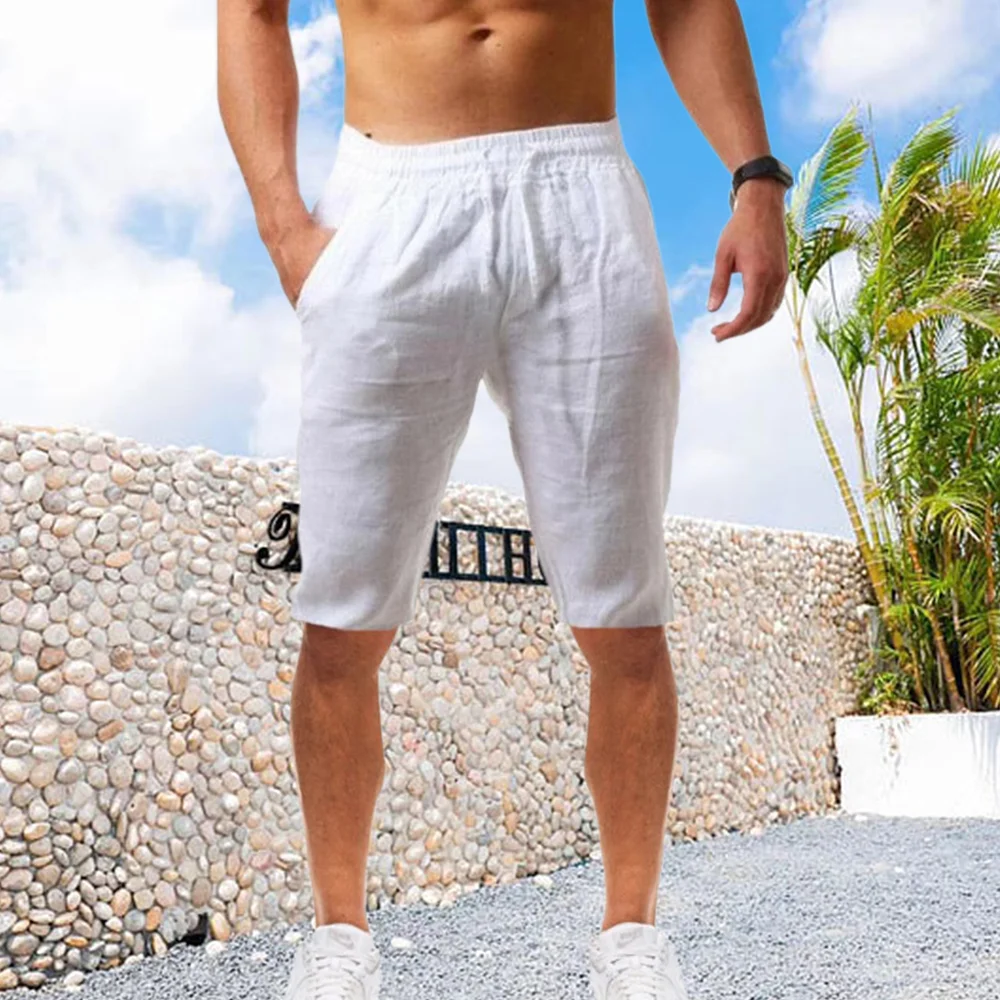 Reemelody New Men's Comfortable Breathable Cotton Linen Shorts