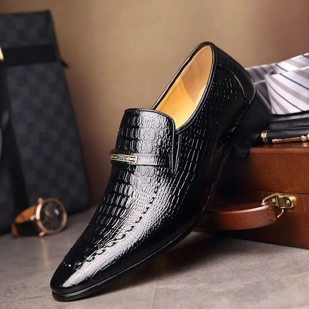Reemelody Crocodile pattern men's business leather shoes embossed casual leather shoes