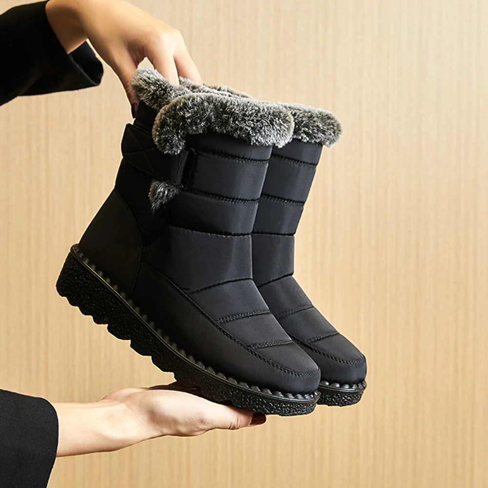 Reemelody Ladies Plush Tall Warm Velcro Waterproof Snow Boots
