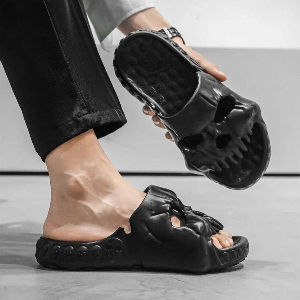 Reemelody Men's and women's fashion skull non-slip soft-soled thick-soled couple slippers