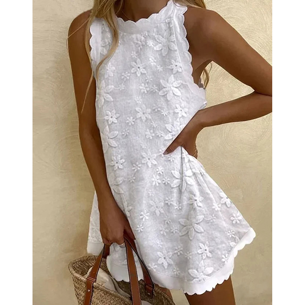 Reemelody Casual Loose Embroidered Lace Tank Dress
