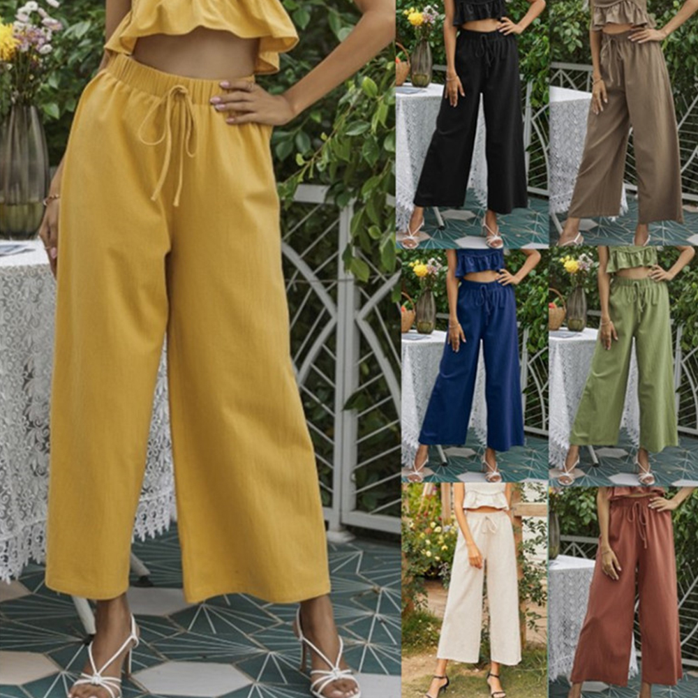 Reemelody™ Wide-leg casual pants in solid color cotton and linen