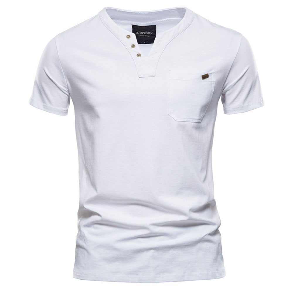 Reemelody Summer new men's casual v-neck trend slim cotton short-sleeved T-shirt