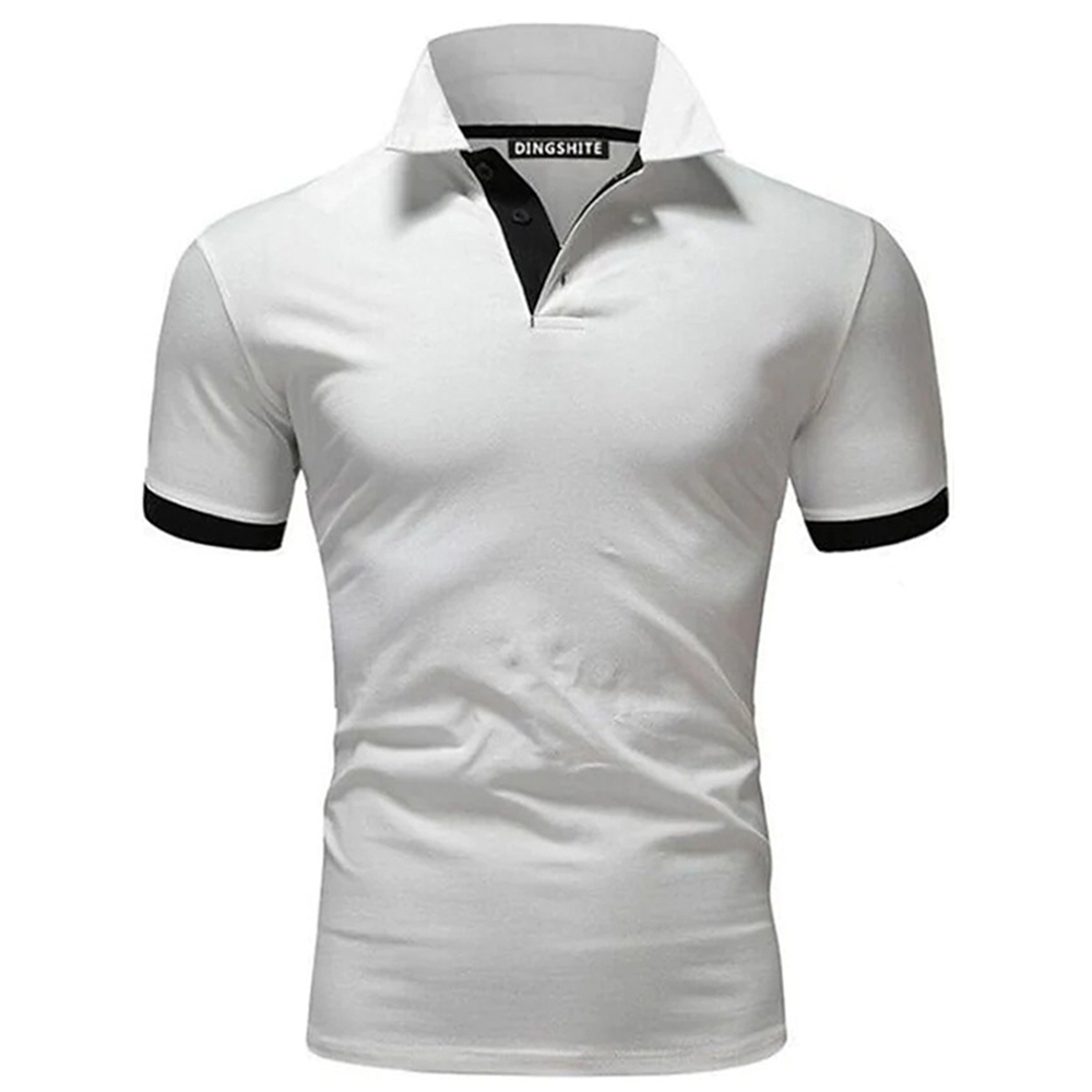 Reemelody New Men's Stitching Contrast Color Slim Polo Shirt