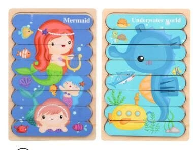 Double Sided Strip 3D Puzzles Baby Toy Wooden Montessori Materials Educational Toys For Children Large Bricks Kids Learning Toys - kfst.inc