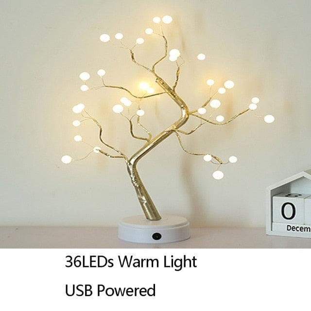 Night Light Home Decoration Bonsai Style Party Cherry Tree Shape LED Light DIY Firework Christmas Gift Plants Switch Copper - kfst.inc