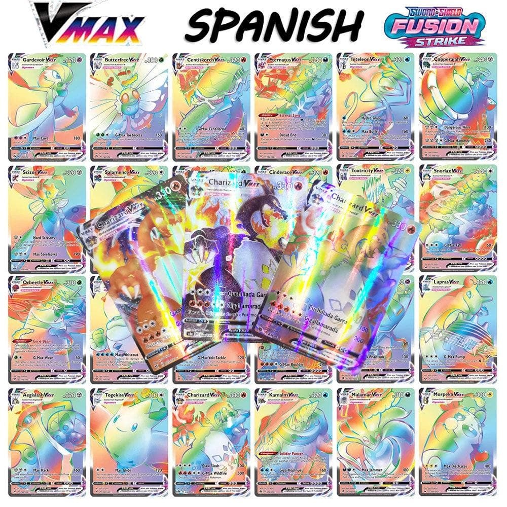 Pokemon Cards in Spanish 2021 New Arrival VMAX Holographic Playing Card Game Castellano Español Children Toy - kfst.inc