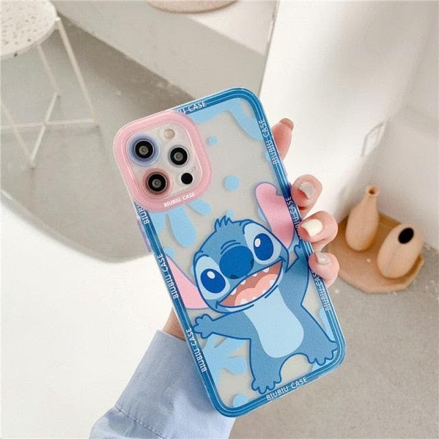 Transparent TPU Cute Disney Stitch Phone Case for iPhone 12 13 Pro Max 11 XS Max XR Colorful Lens Protective Cover Kawaii - kfst.inc