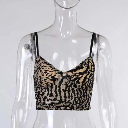 Women's Tiger Striped Spaghetti Strap Bustier Crop Cami Tops