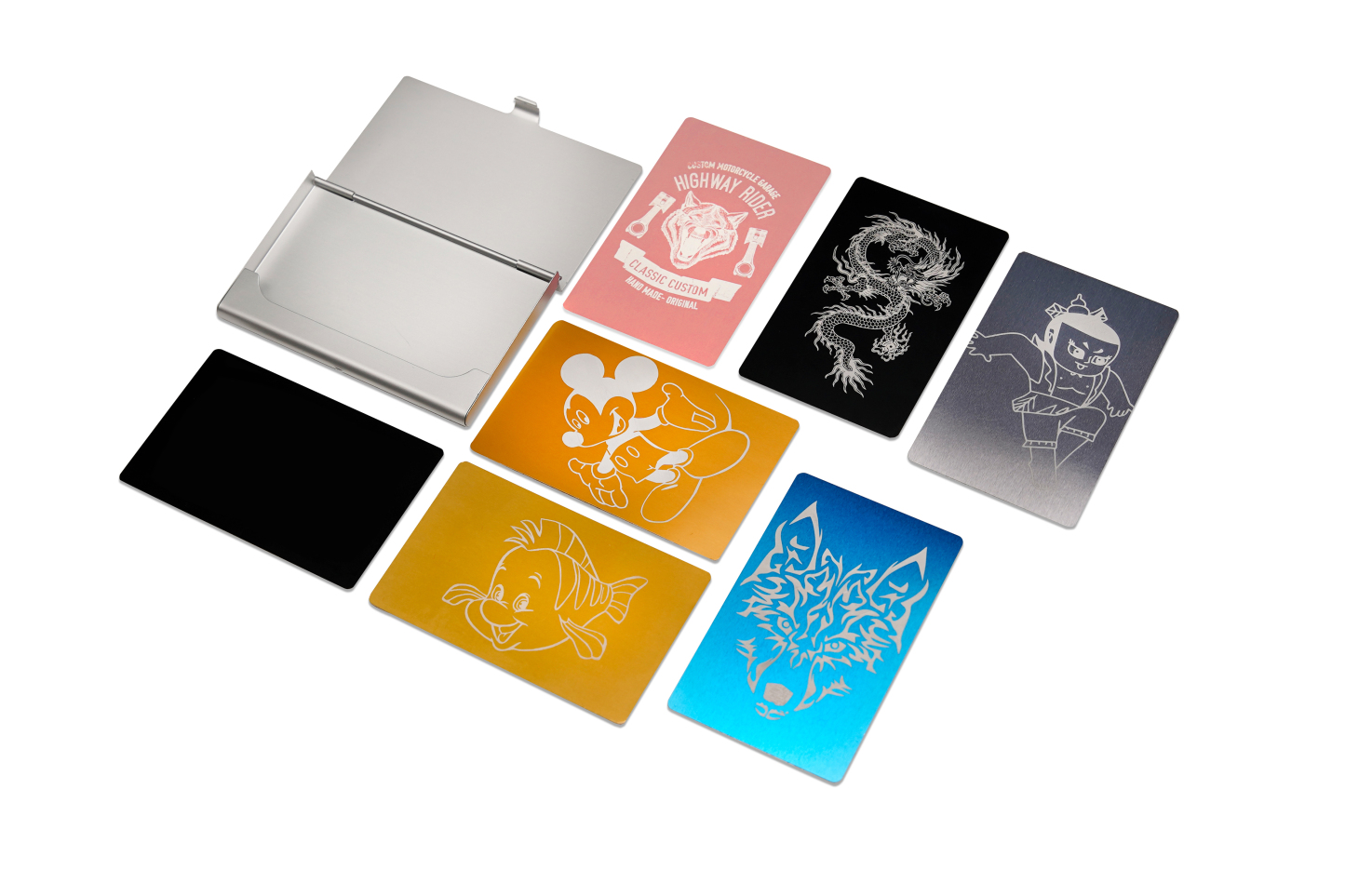 Multicolor Aluminum Business Cards and Card Holder