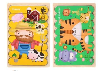 Double Sided Strip 3D Puzzles Baby Toy Wooden Montessori Materials Educational Toys For Children Large Bricks Kids Learning Toys - kfst.inc
