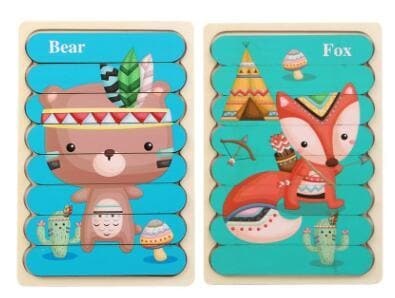 Double Sided Strip 3D Puzzles Baby Toy Wooden Montessori Materials Educational Toys For Children Large Bricks Kids Learning Toys - kfst.inc