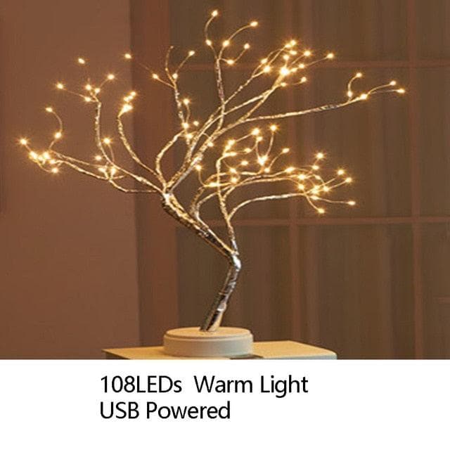 Night Light Home Decoration Bonsai Style Party Cherry Tree Shape LED Light DIY Firework Christmas Gift Plants Switch Copper - kfst.inc