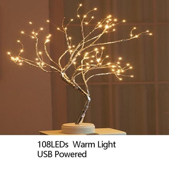 Night Light Home Decoration Bonsai Style Party Cherry Tree Shape LED Light DIY Firework Christmas Gift Plants Switch Copper - kfst.inc