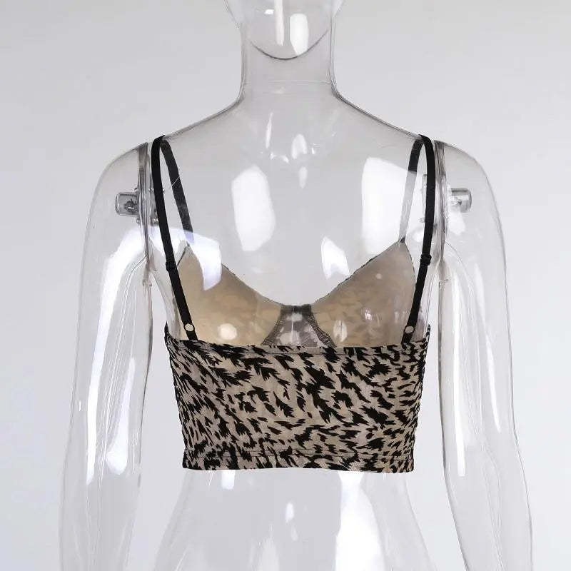 Women's Tiger Striped Spaghetti Strap Bustier Crop Cami Tops