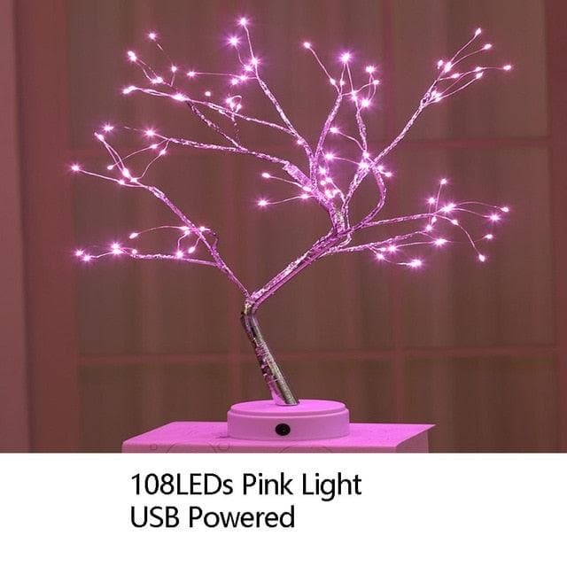 Night Light Home Decoration Bonsai Style Party Cherry Tree Shape LED Light DIY Firework Christmas Gift Plants Switch Copper - kfst.inc