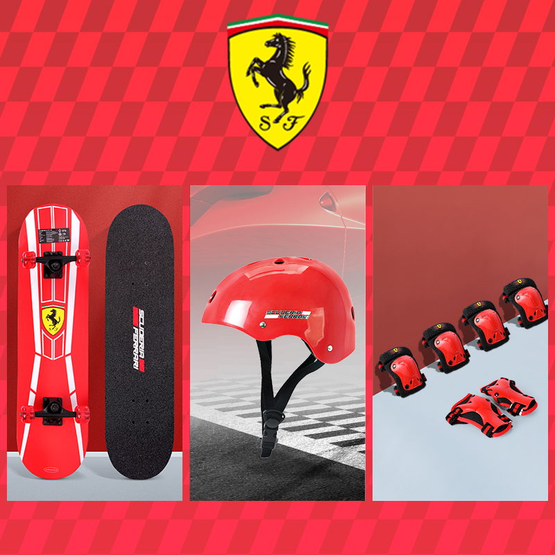 Mesuca Ferrari Skateboard and Protective Gear Set for Children