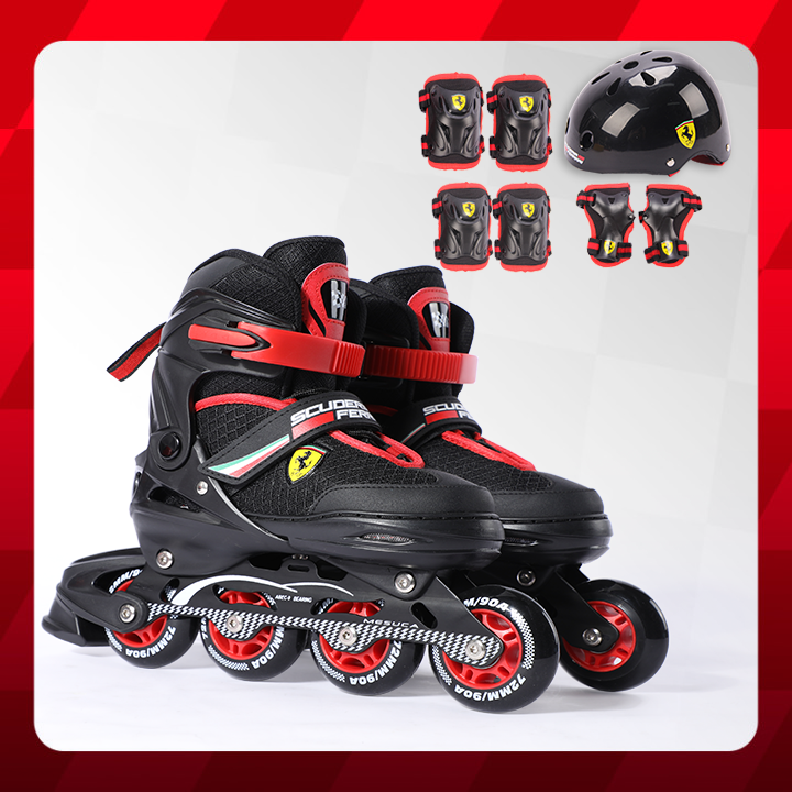 Mesuca Ferrari FK16-1 Children's Roller Skates Helmet Protective Gear Set