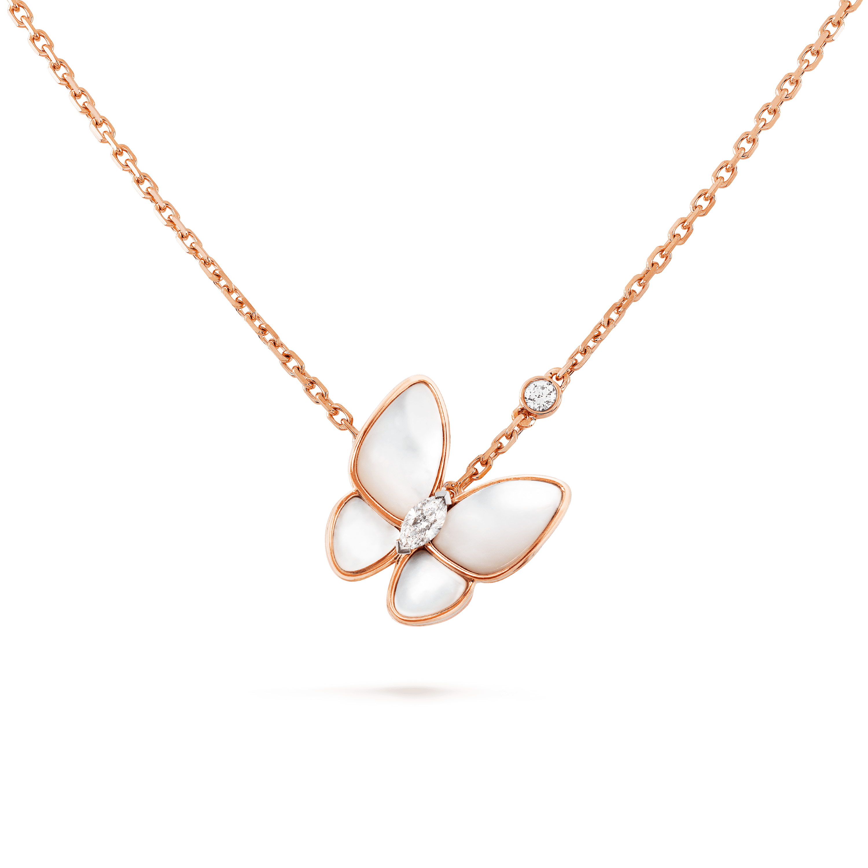 ドゥ パピヨン ペンダント, ローズ ゴールド, ダイヤモンド:  2 石,  0.2 カラット, マザー オブ パール:  4 石, Detail, Jewelry Pendent