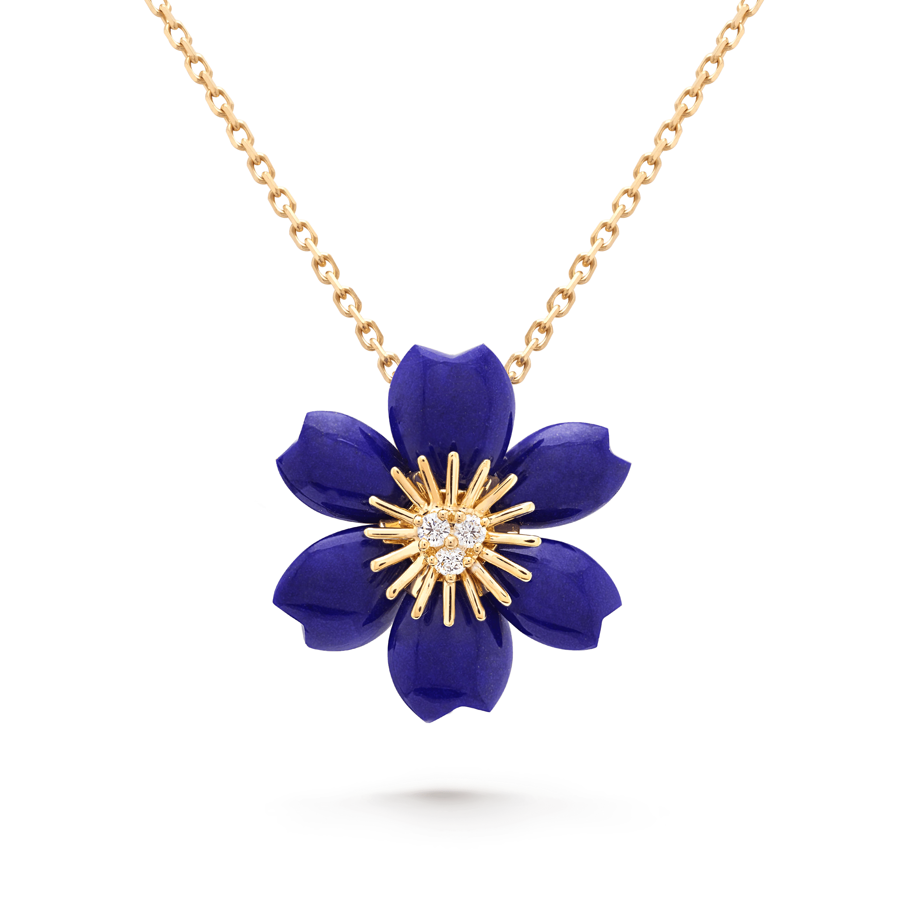 ローズ ド ノエル ペンダント、ミニモデル, イエローゴールド, ダイヤモンド: 3 石, 0.11 カラット, ラピスラズリ: 6 石, Detail, Jewelry Pendent
