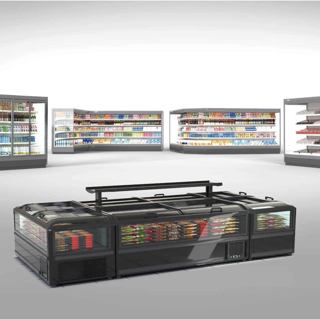AOCHI's revolutionary transparent island-freezer maximizes frozen food sales.