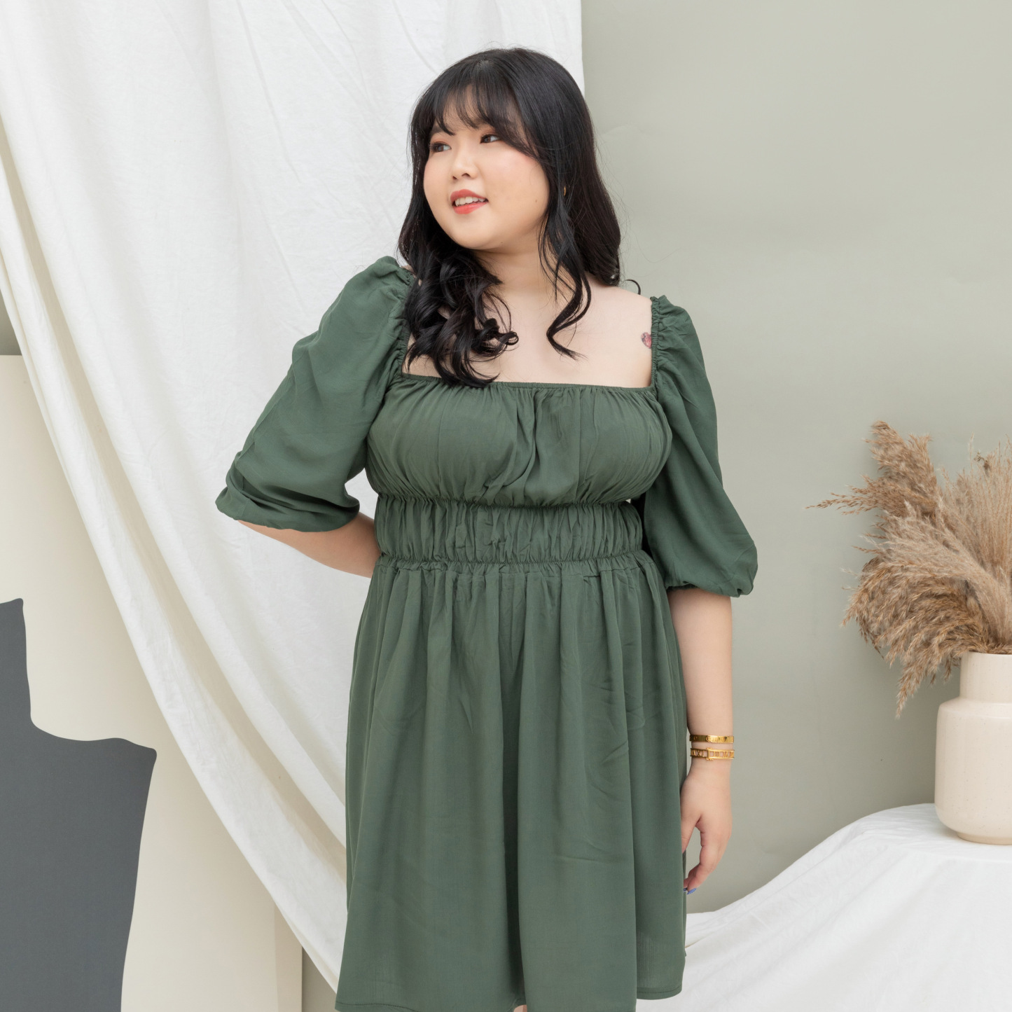 GABRIELLE SYRIA DRESS - FOREST GREEN-Juneoesque-Plus Size Clothing