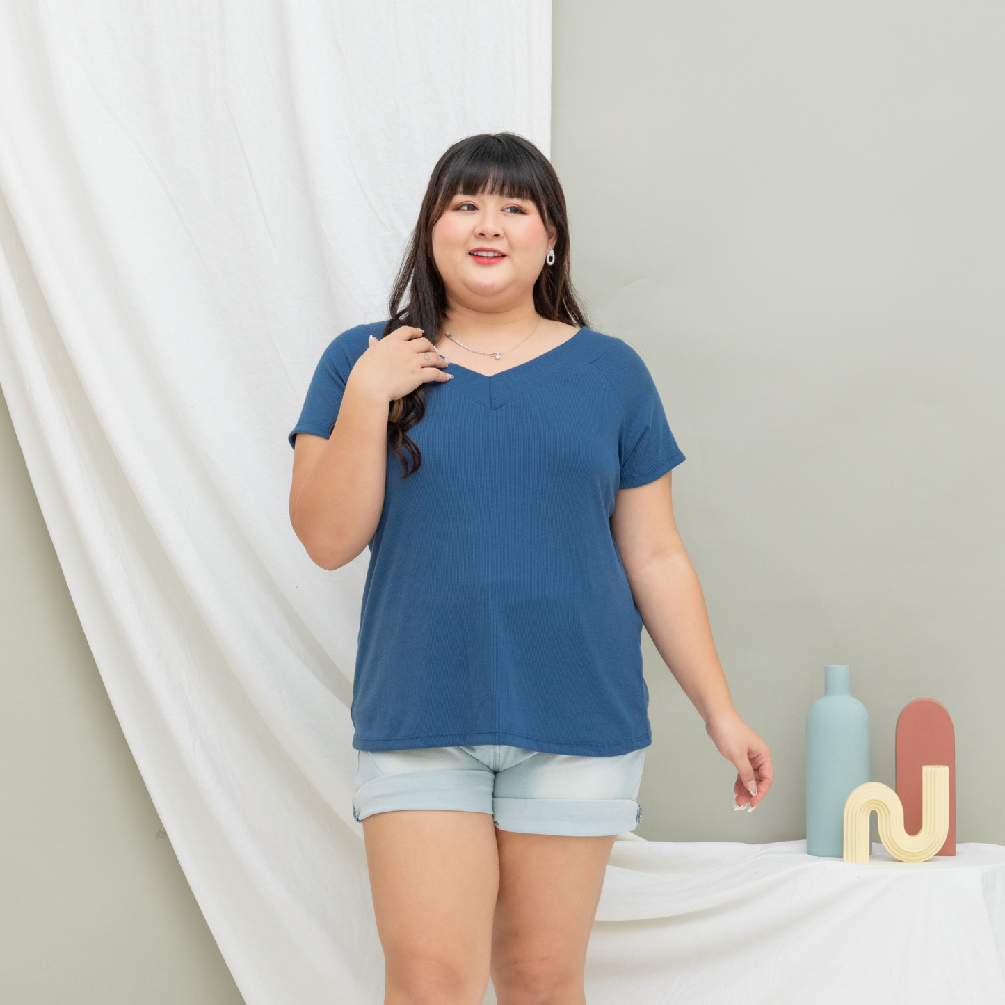 ASHMAR ANGLISS TOP - BLUE-Juneoesque-Plus Size Clothing
