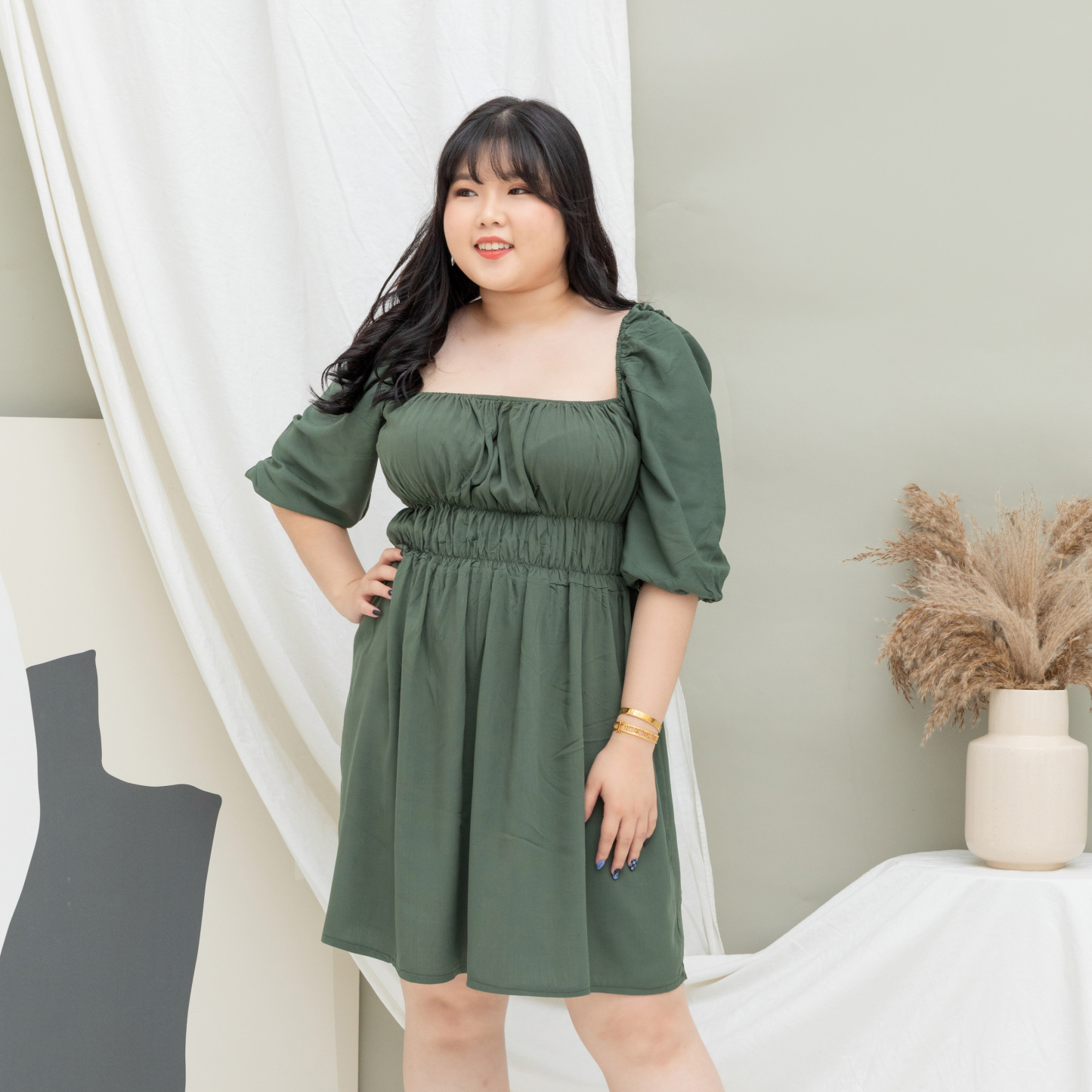 GABRIELLE SYRIA DRESS - FOREST GREEN-Juneoesque-Plus Size Clothing