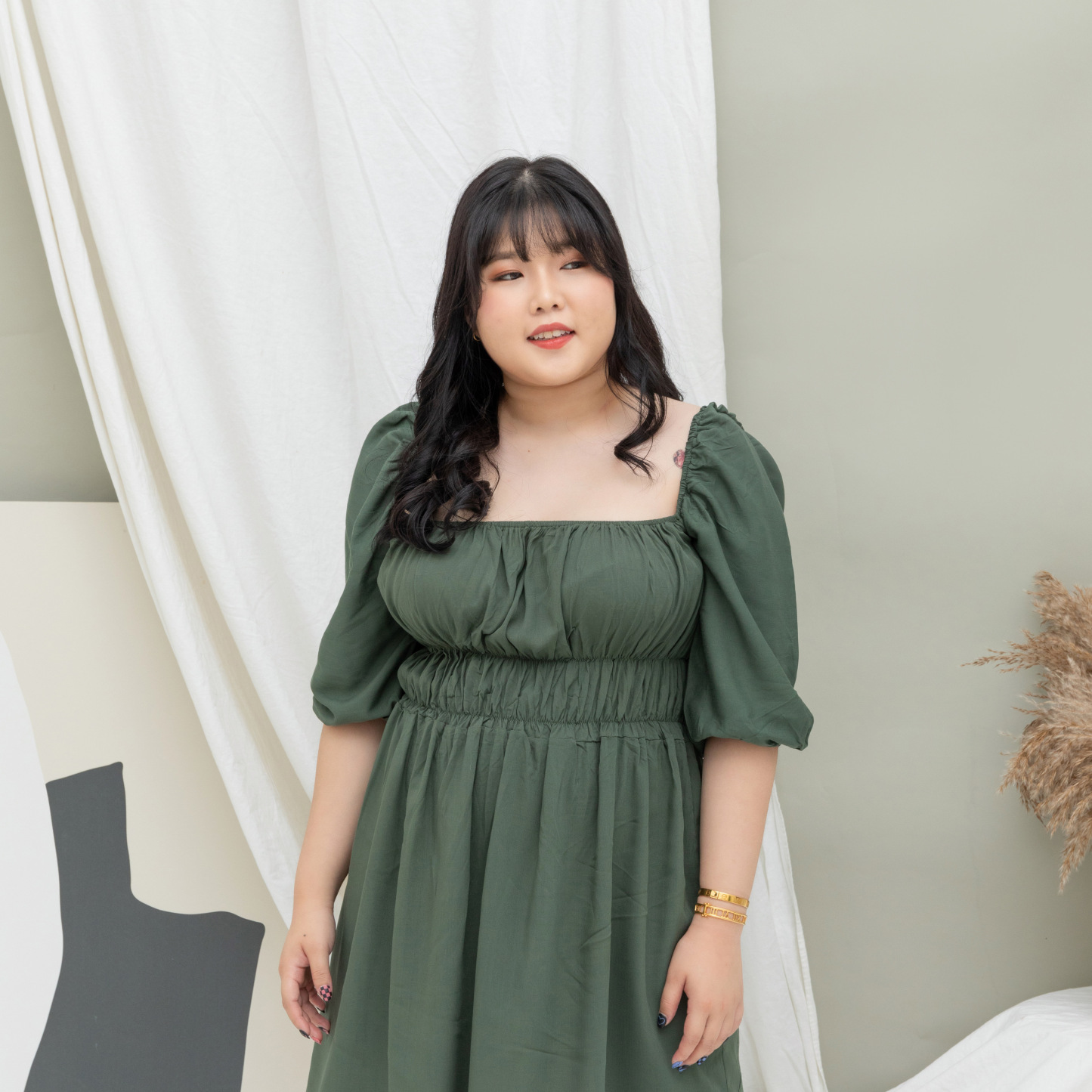 GABRIELLE SYRIA DRESS - FOREST GREEN-Juneoesque-Plus Size Clothing