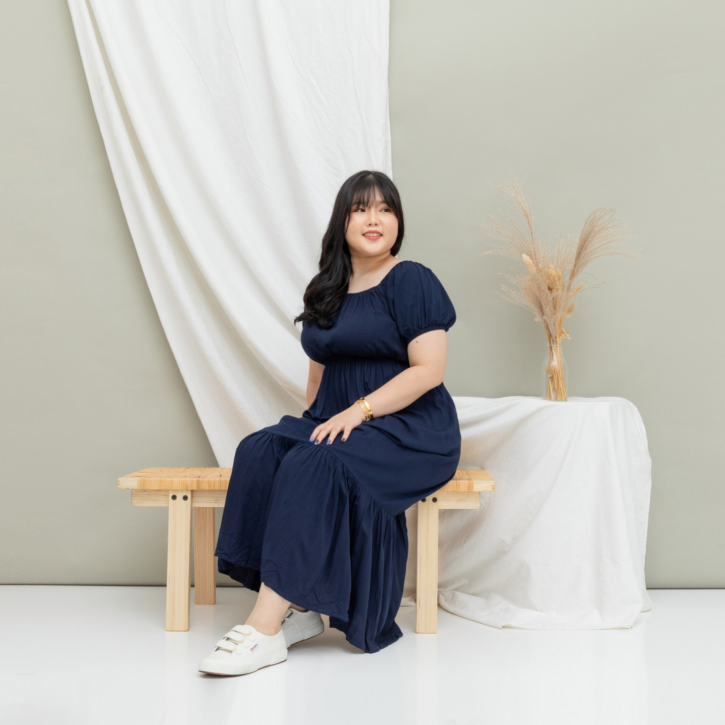 INGRID ANASTASIA DRESS - NAVY BLUE-Juneoesque-Plus Size Clothing