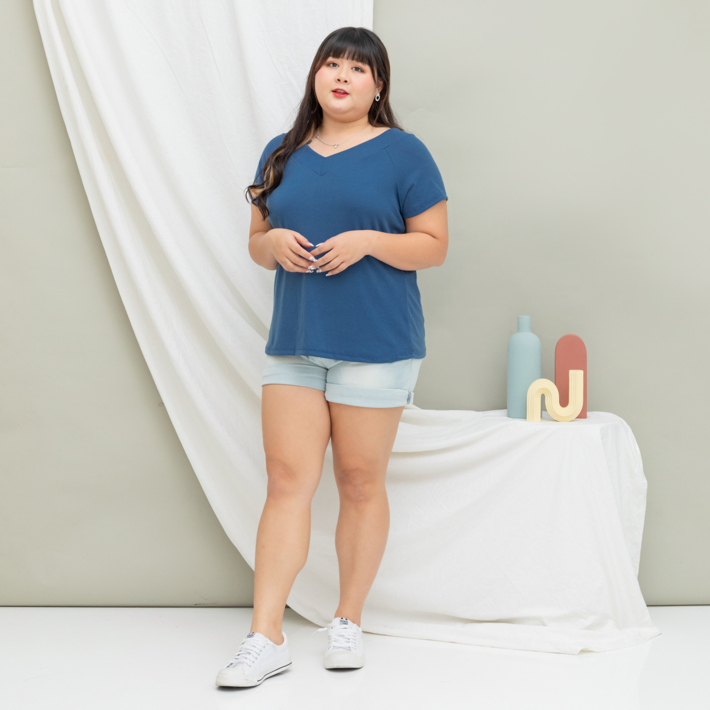 ASHMAR ANGLISS TOP - BLUE-Juneoesque-Plus Size Clothing