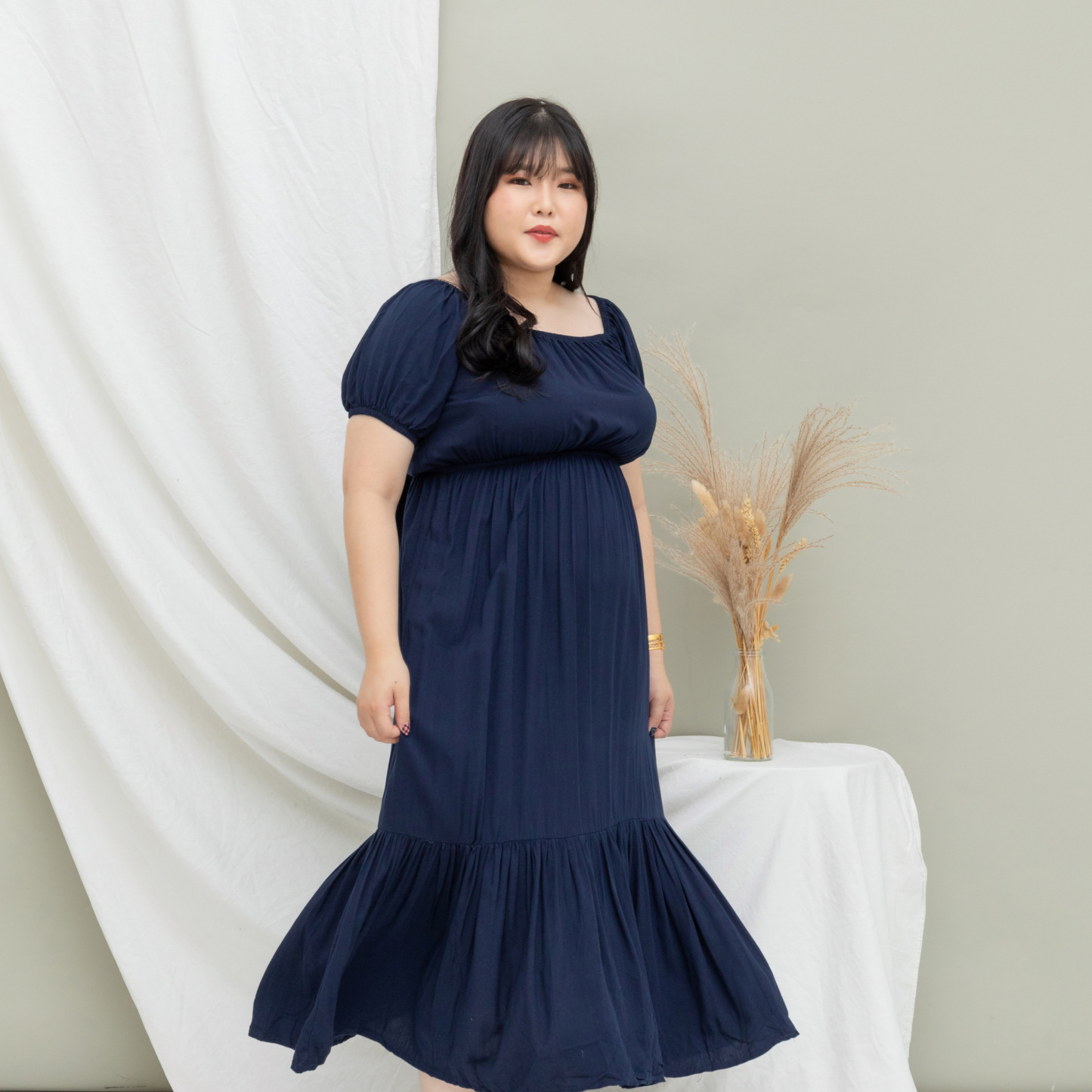INGRID ANASTASIA DRESS - NAVY BLUE-Juneoesque-Plus Size Clothing